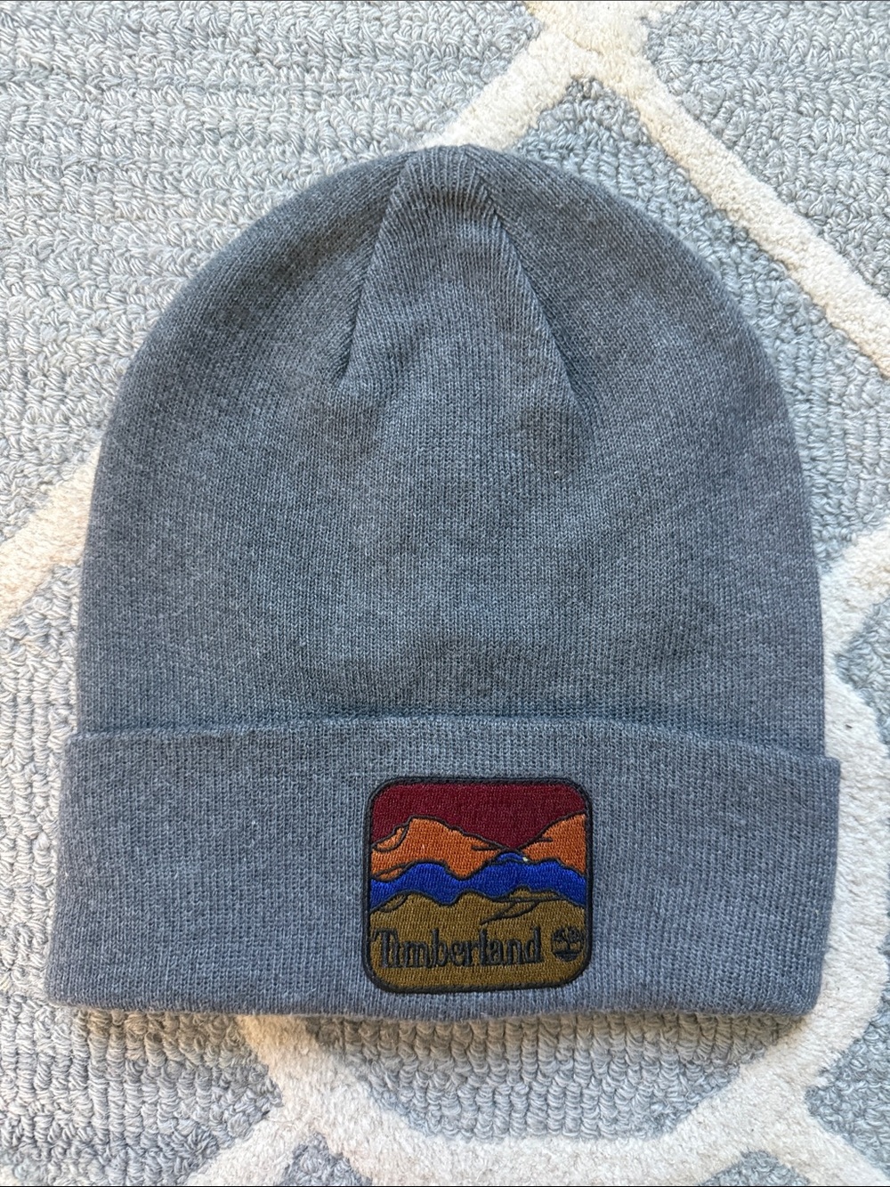 Timberland Mountain Patch Gray Cuffed Knit Beanie OS
